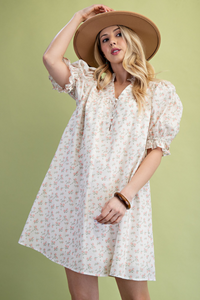 Pink Floral Puff Sleeve Dress