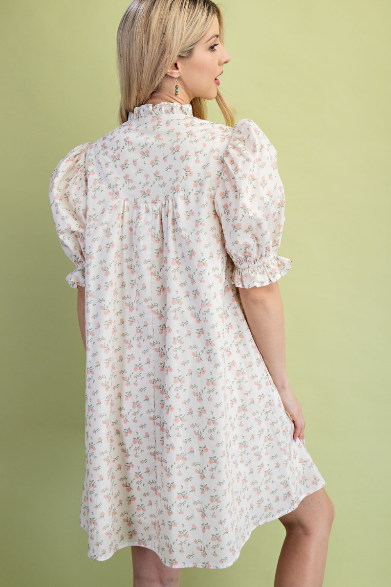 Pink Floral Puff Sleeve Dress