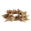 Decorative wreath with autumn leaves and pinecones on a white background