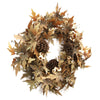 Autumn wreath with leaves, pinecones, and acorns on a white background