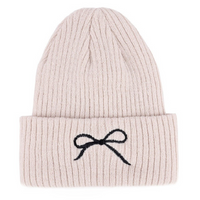 Embroidered Bow Beanie
