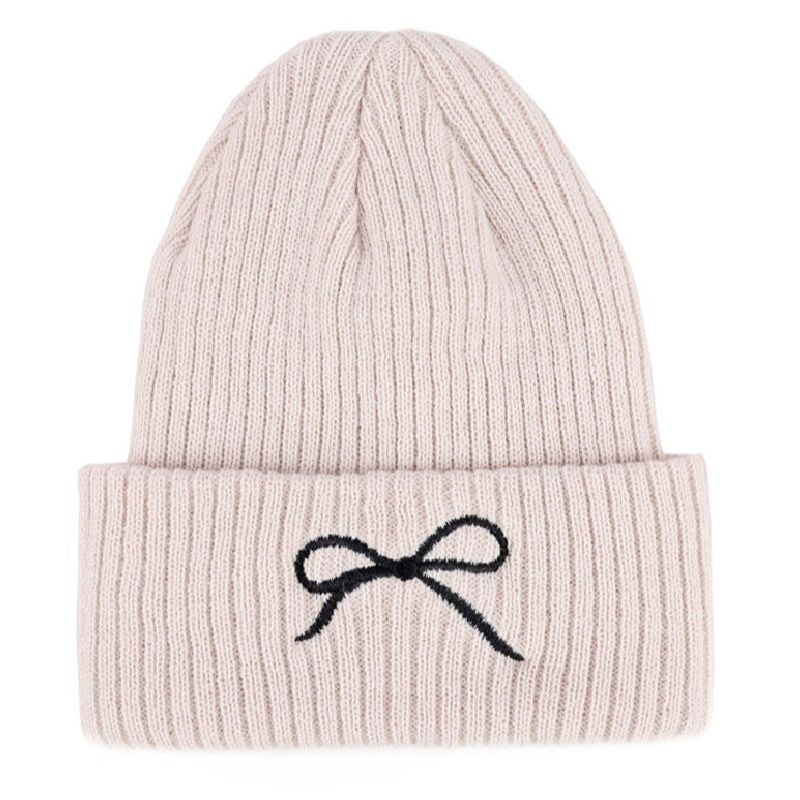 Embroidered Bow Beanie