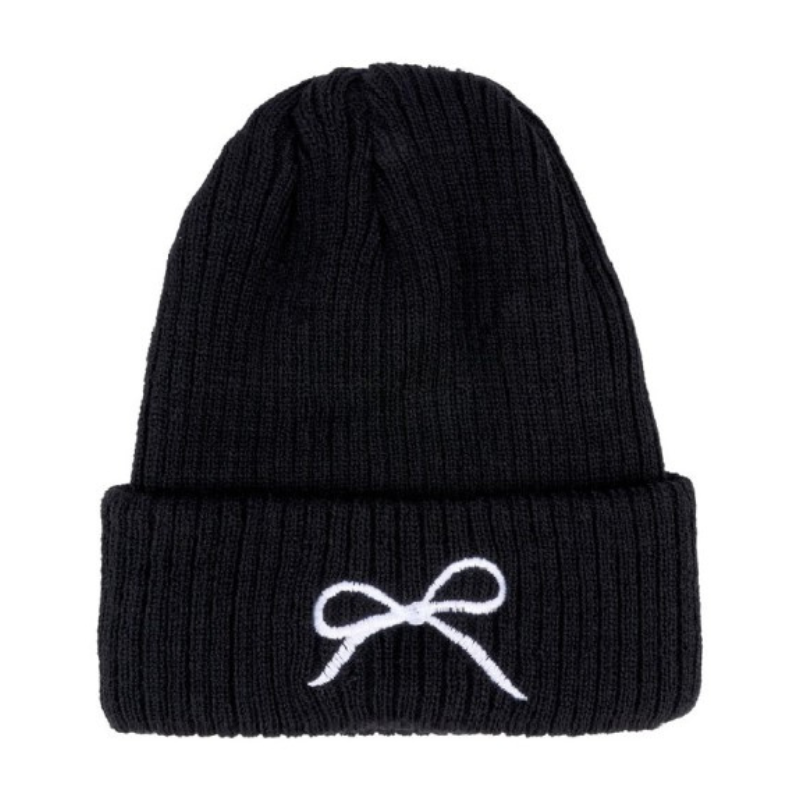 Embroidered Bow Beanie