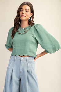Embroidered Scallop Crop Top