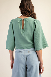 Embroidered Scallop Crop Top