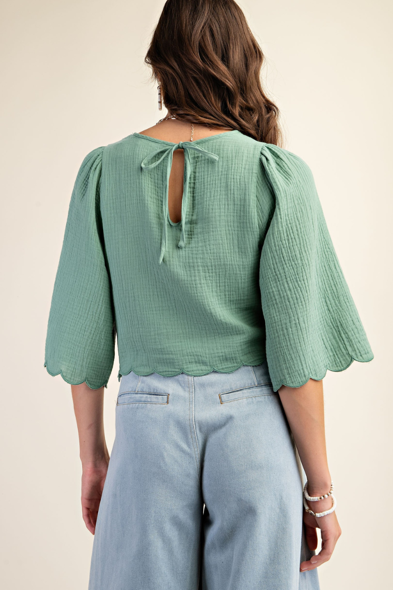Embroidered Scallop Crop Top
