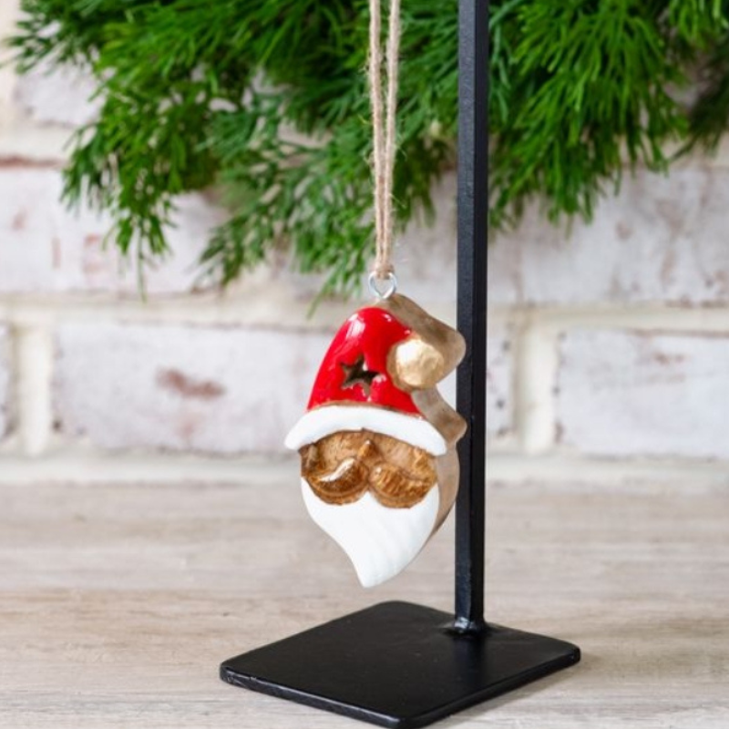 Enamel Wood Santa Ornament