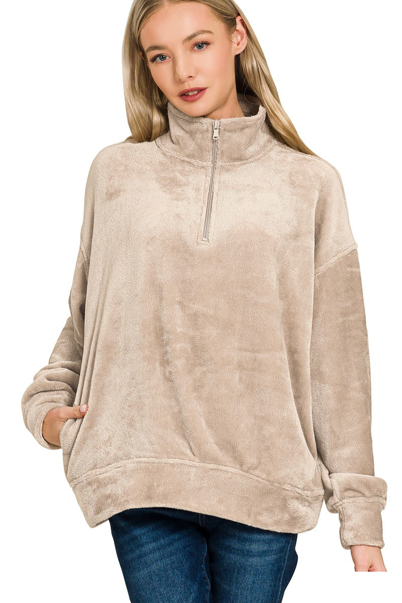 Faux Fur Half-Zip Pullover