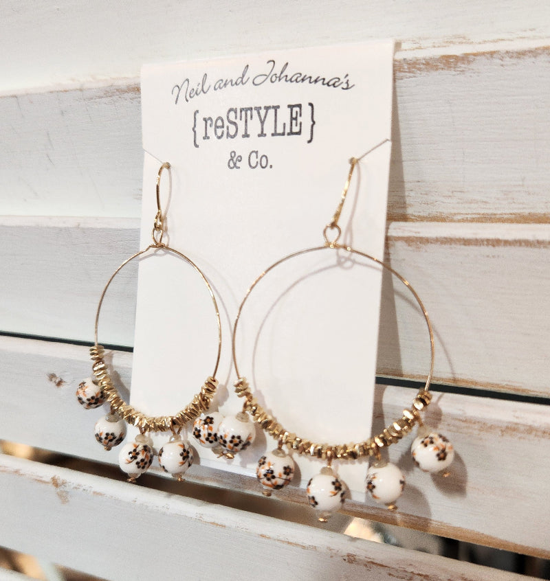 Floral Beaded Hoop Earrings