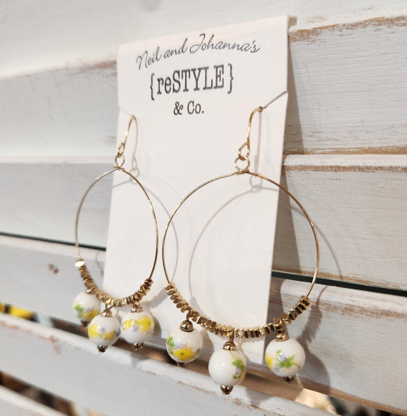Floral Beaded Hoop Earrings