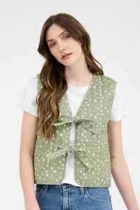 Floral Front Tie Quilted Vest