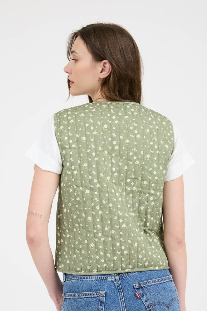 Floral Front Tie Quilted Vest
