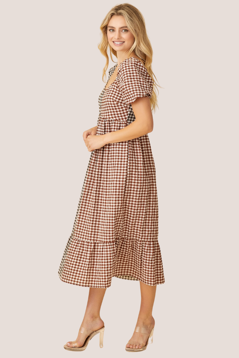 Two-Tone Gingham Maxi Dress