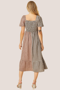 Two-Tone Gingham Maxi Dress