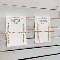 Gold Hammered Cross Earring