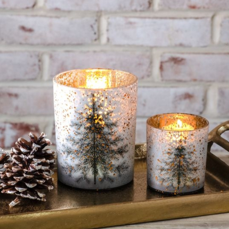 Gold Tree Dots Glass Votive