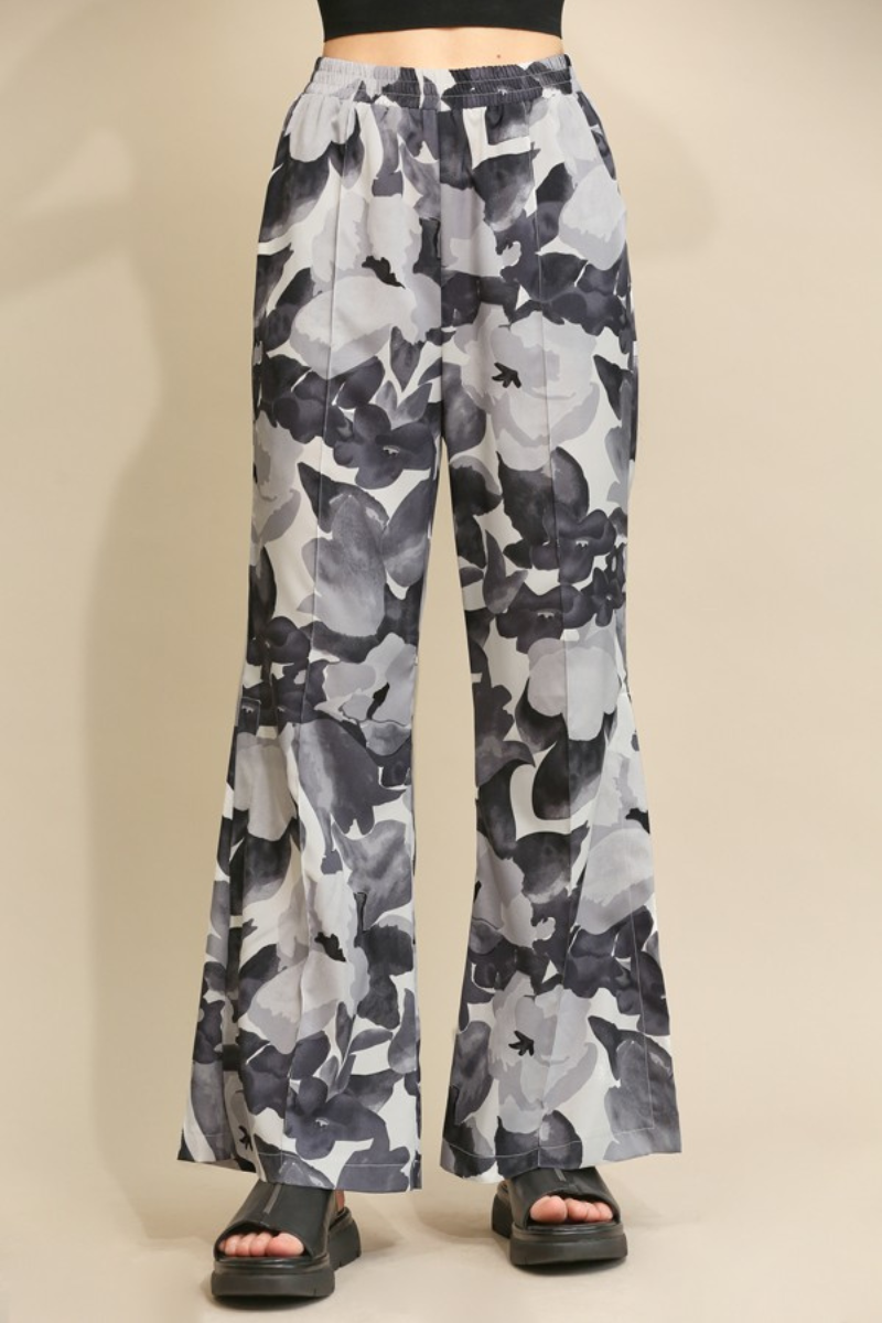 Gray Floral Palazzo Pant