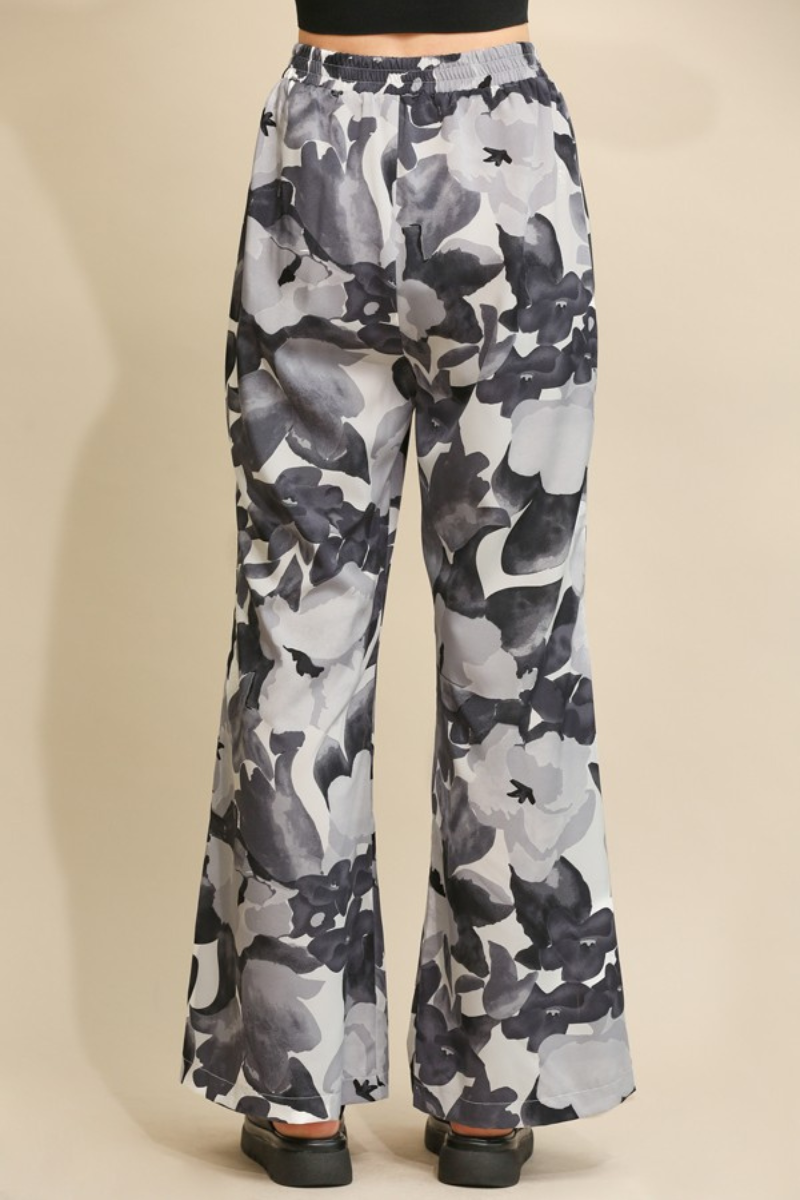 Gray Floral Palazzo Pant