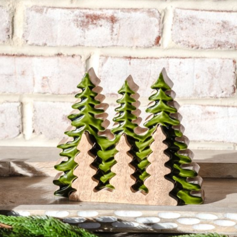 Green Enamel Puzzle Tree Trio