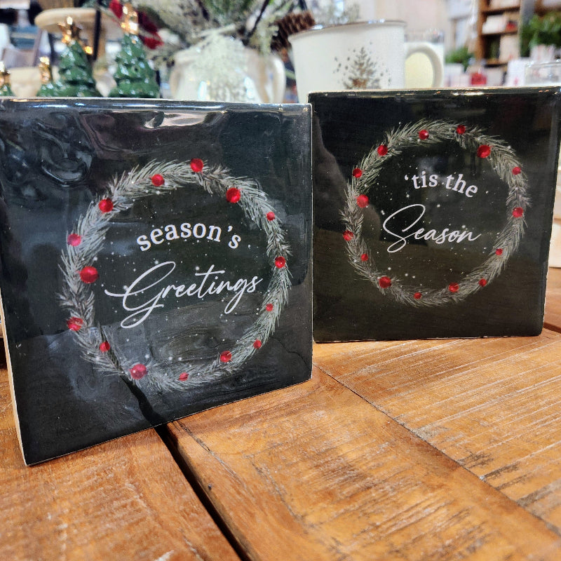 Green Enamel Holiday Season Block