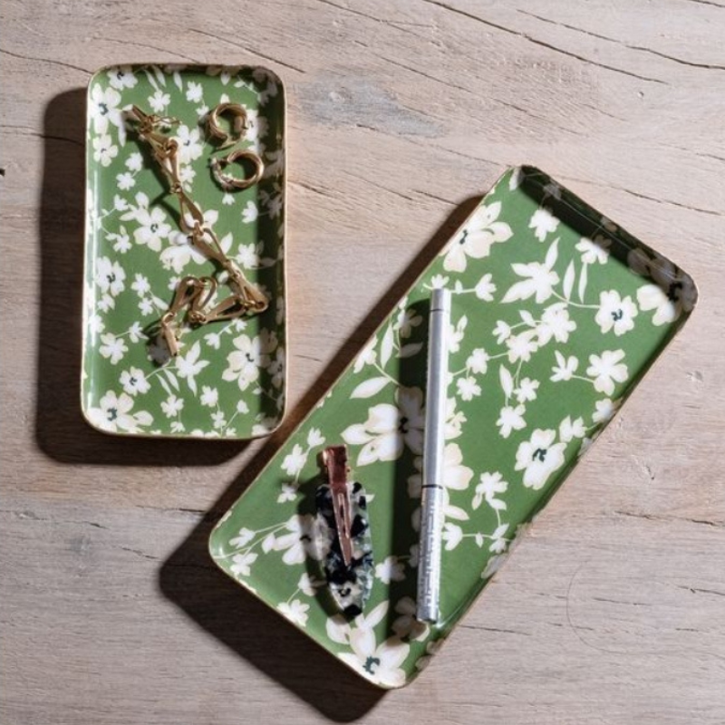 Green Floral Tray
