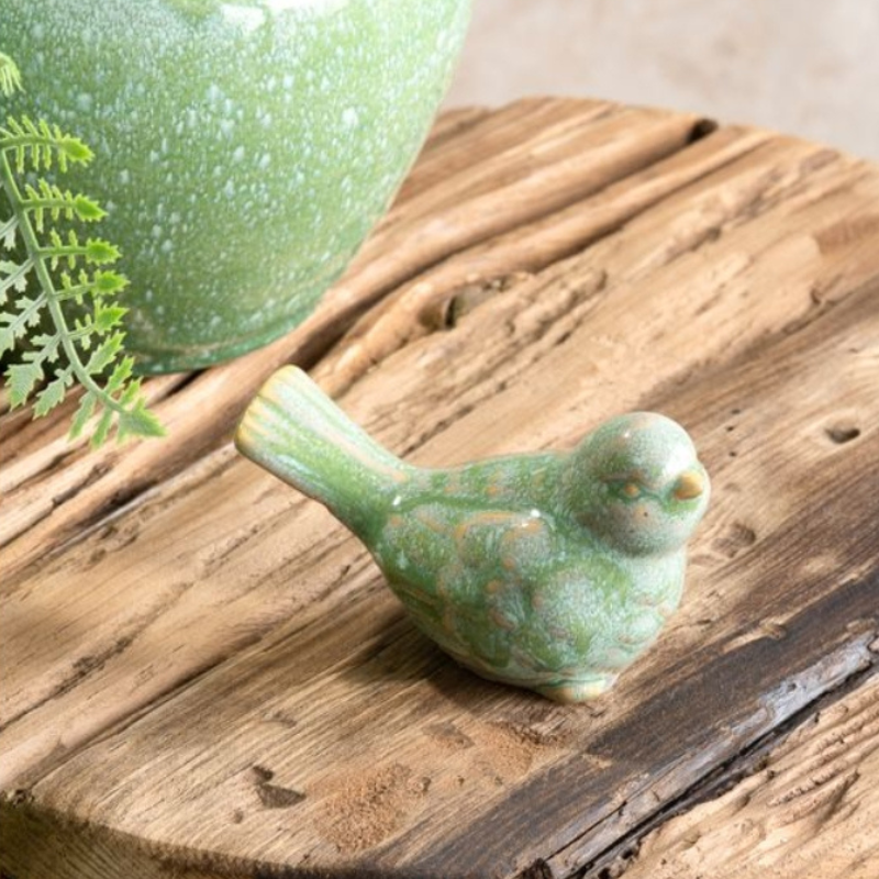 Green Glazed Ceramic Bird