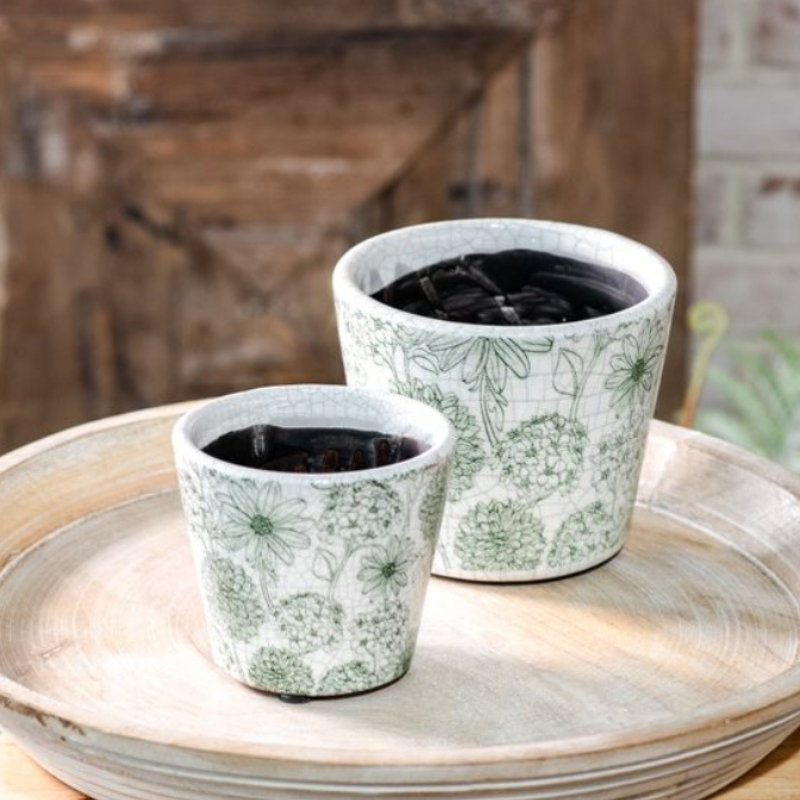 Green Mixed Floral Print Pot