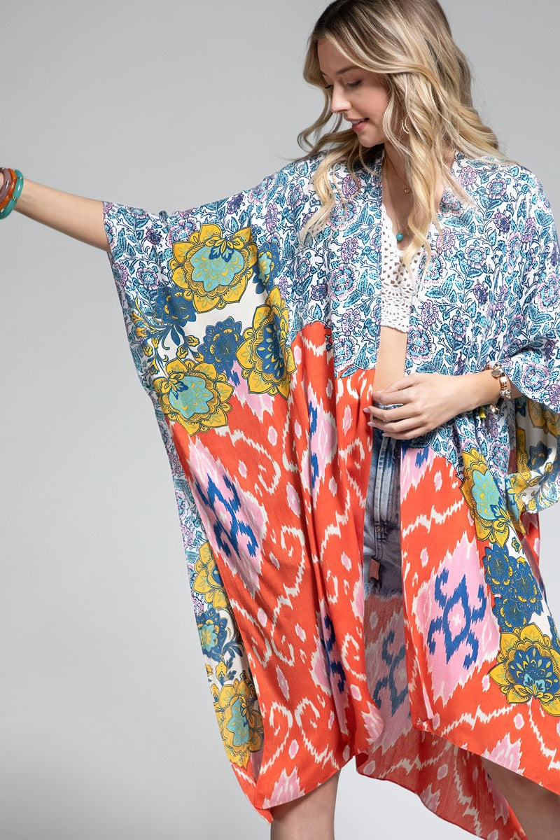 Ikat Inspired Floral Kimono