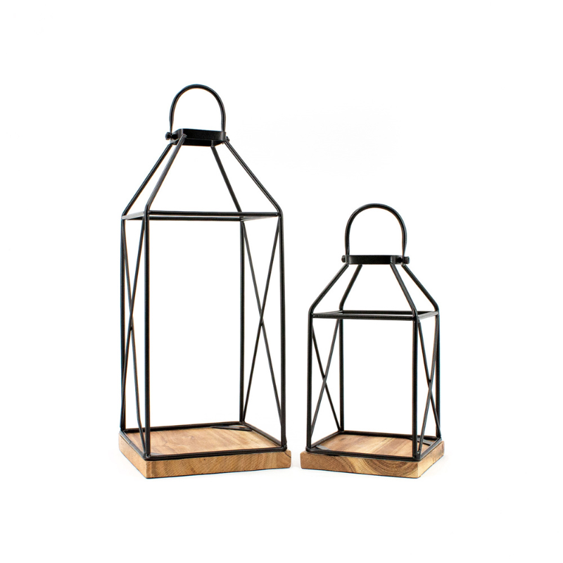 Iron & Acacia Wood Lantern