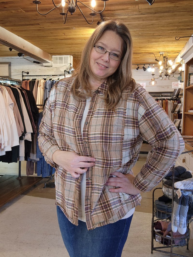 tan plaid shirt