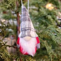 Light-Up Gnome Ornament Grey Plaid