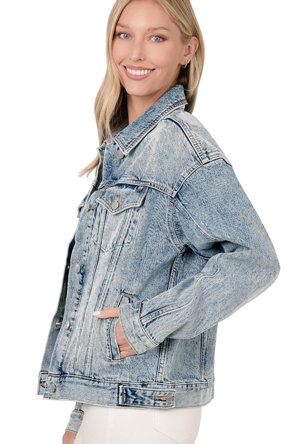 Dearly Threaded Denim + Thread 100% Cotton Women's Light Washed Relaxed Fit Denim Jacket 2x