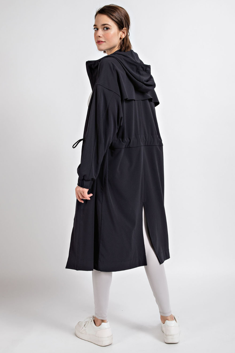 Long Hooded Crinkle Jacket