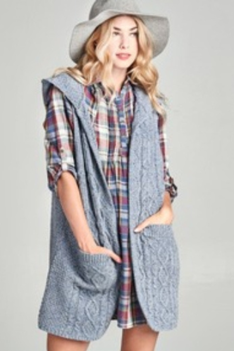 Long Hooded Sweater Vest