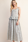 Blue Floral Ruffle Tiered Midi Dress