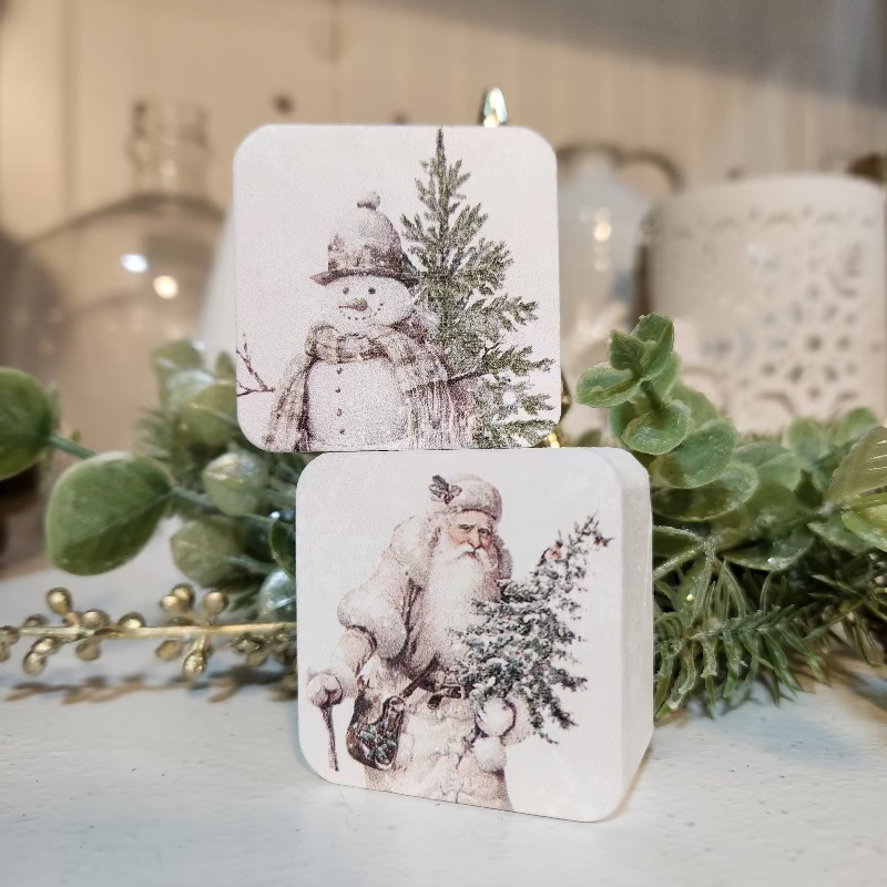 Mini Vintage Christmas Block-Santa