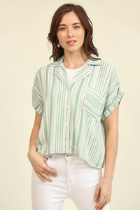 Mint Stripe Button Shirt