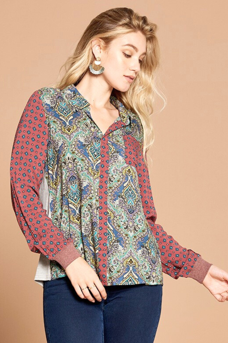 Mix Print Button Down Shirt