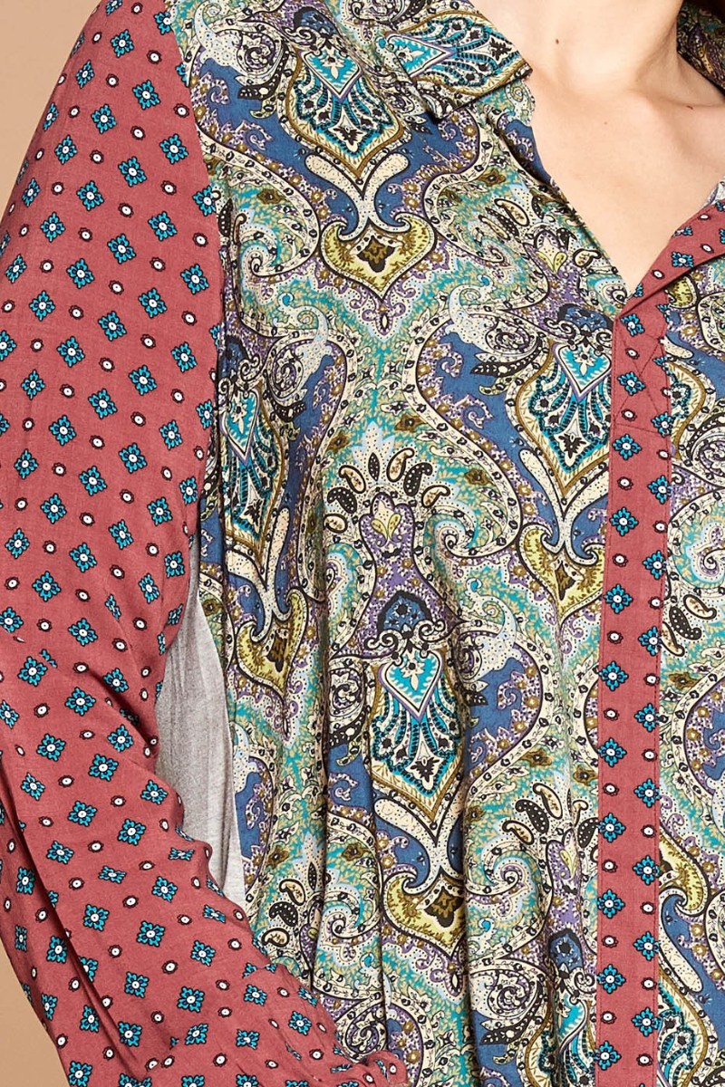 Mix Print Button Down Shirt