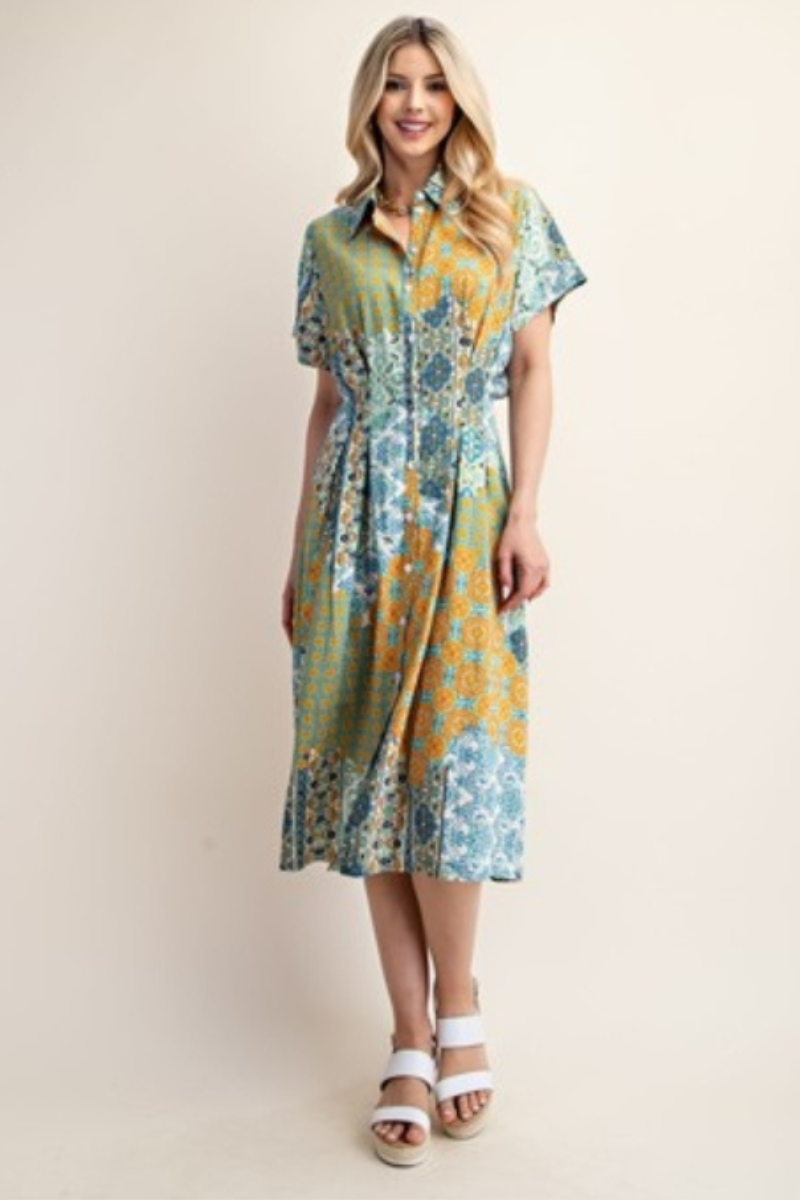 Mix Pattern Shirt Dress