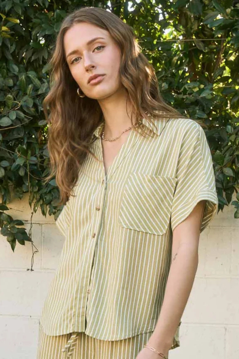 Olive Stripe Button Shirt