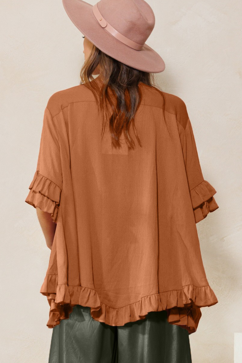 One Size Ruffle Hem Blouse