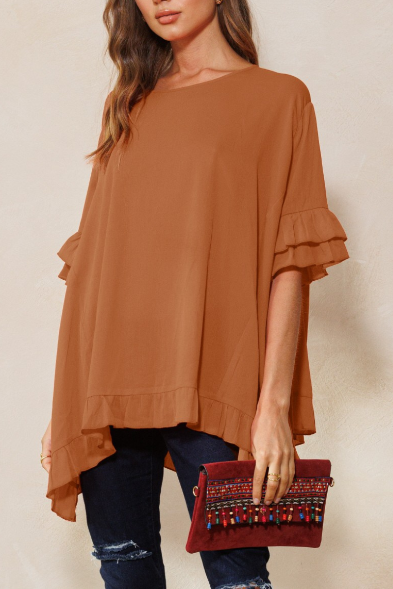 One Size Ruffle Hem Blouse