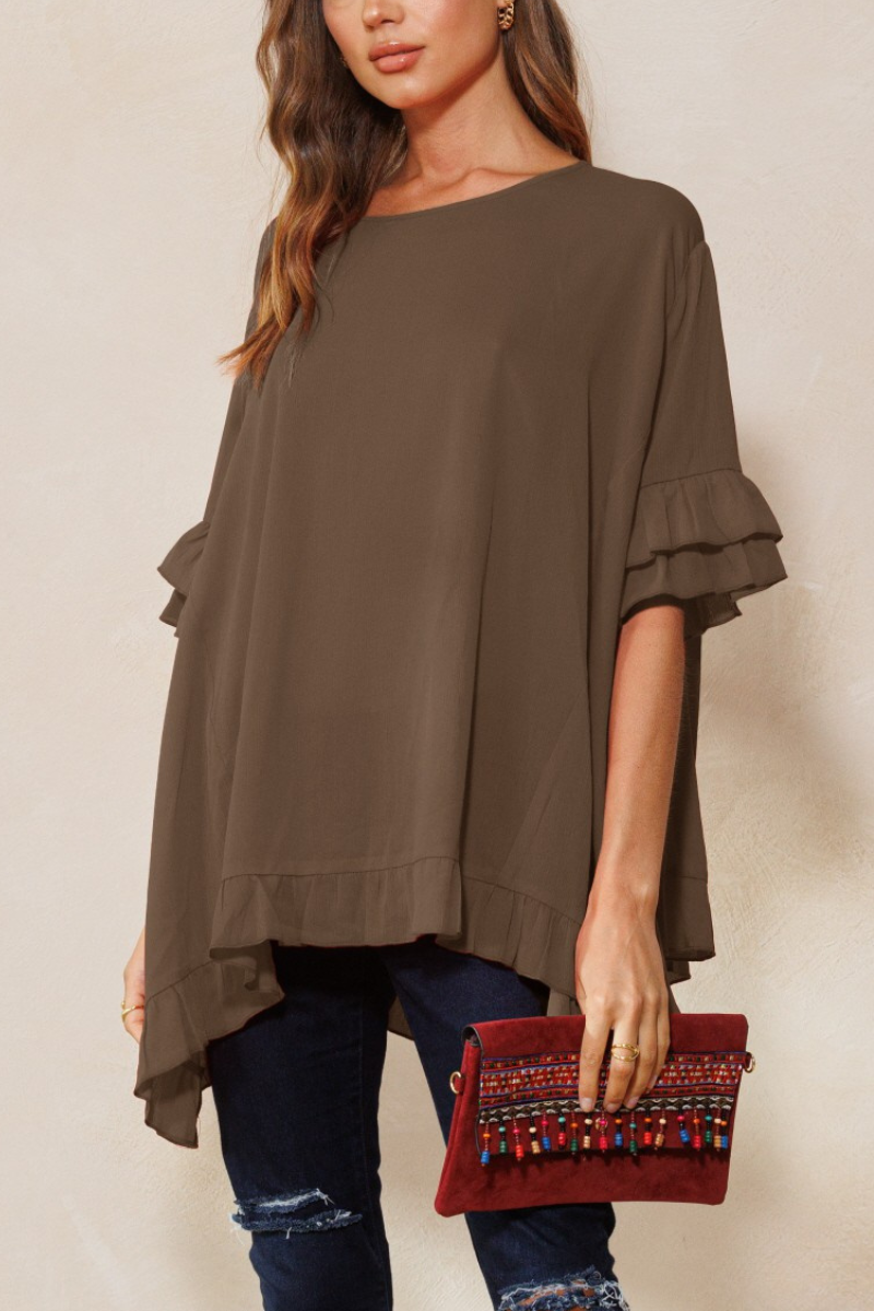 One Size Ruffle Hem Blouse