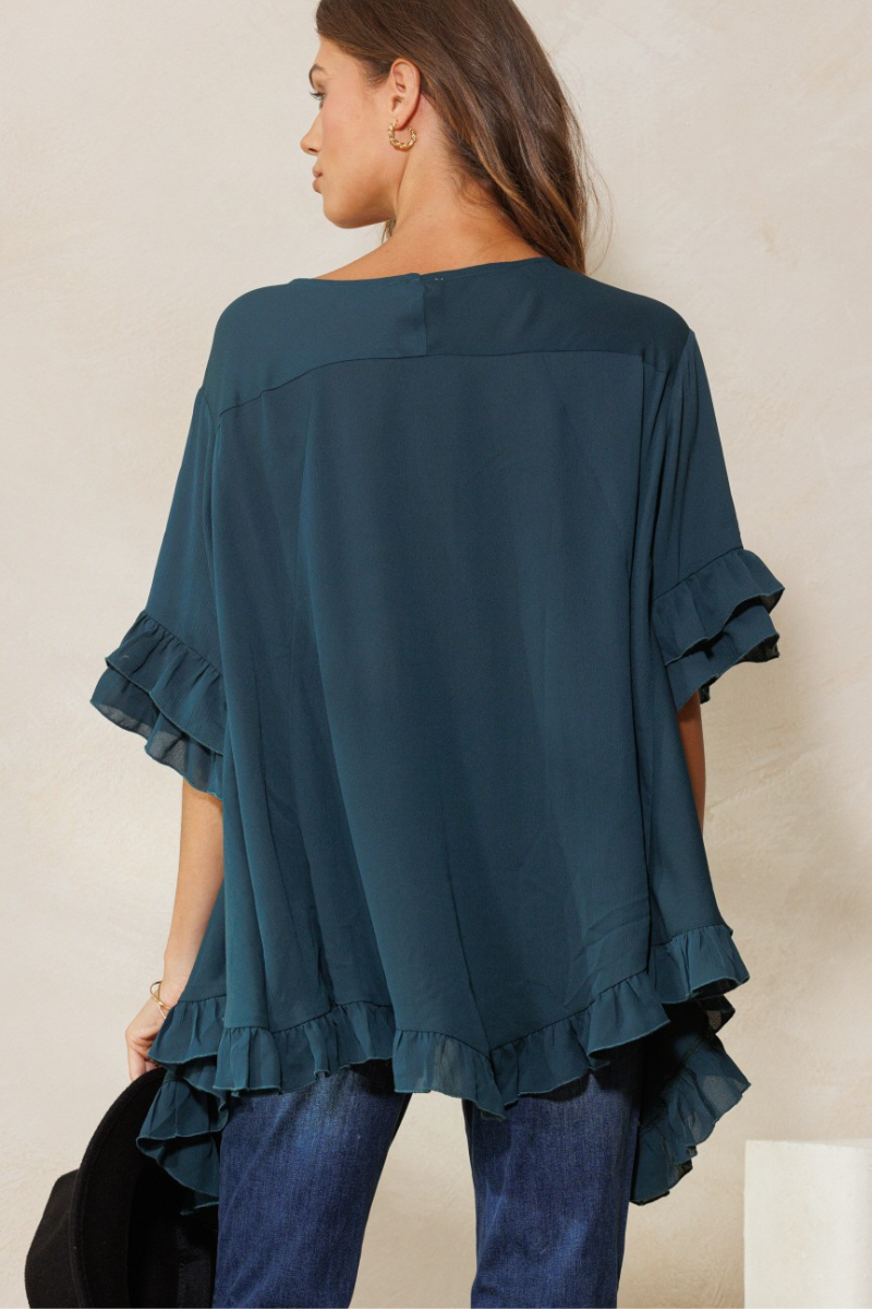 One Size Ruffle Hem Blouse