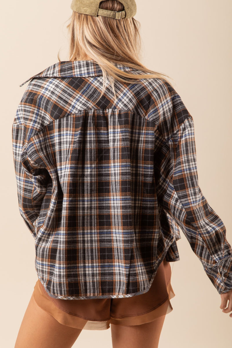 Oversized Plaid Crop Shirt