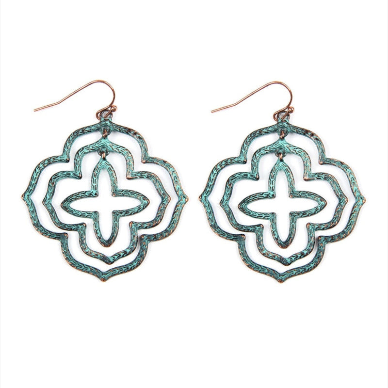 Patina Quartrefoil Hook Earrings