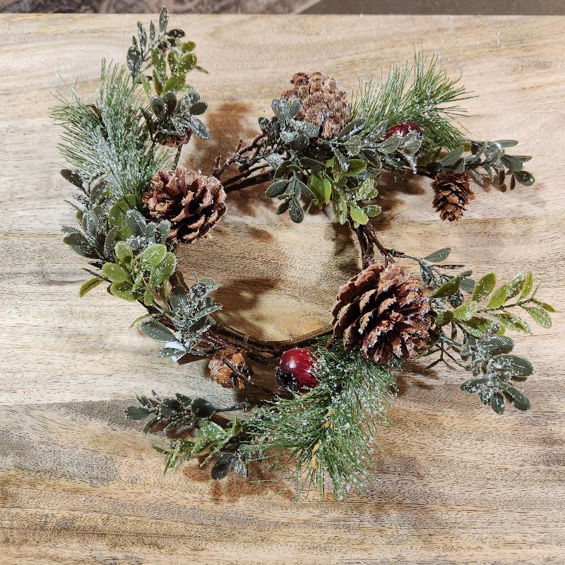 Pine Mix & Cone with Snow candle ring