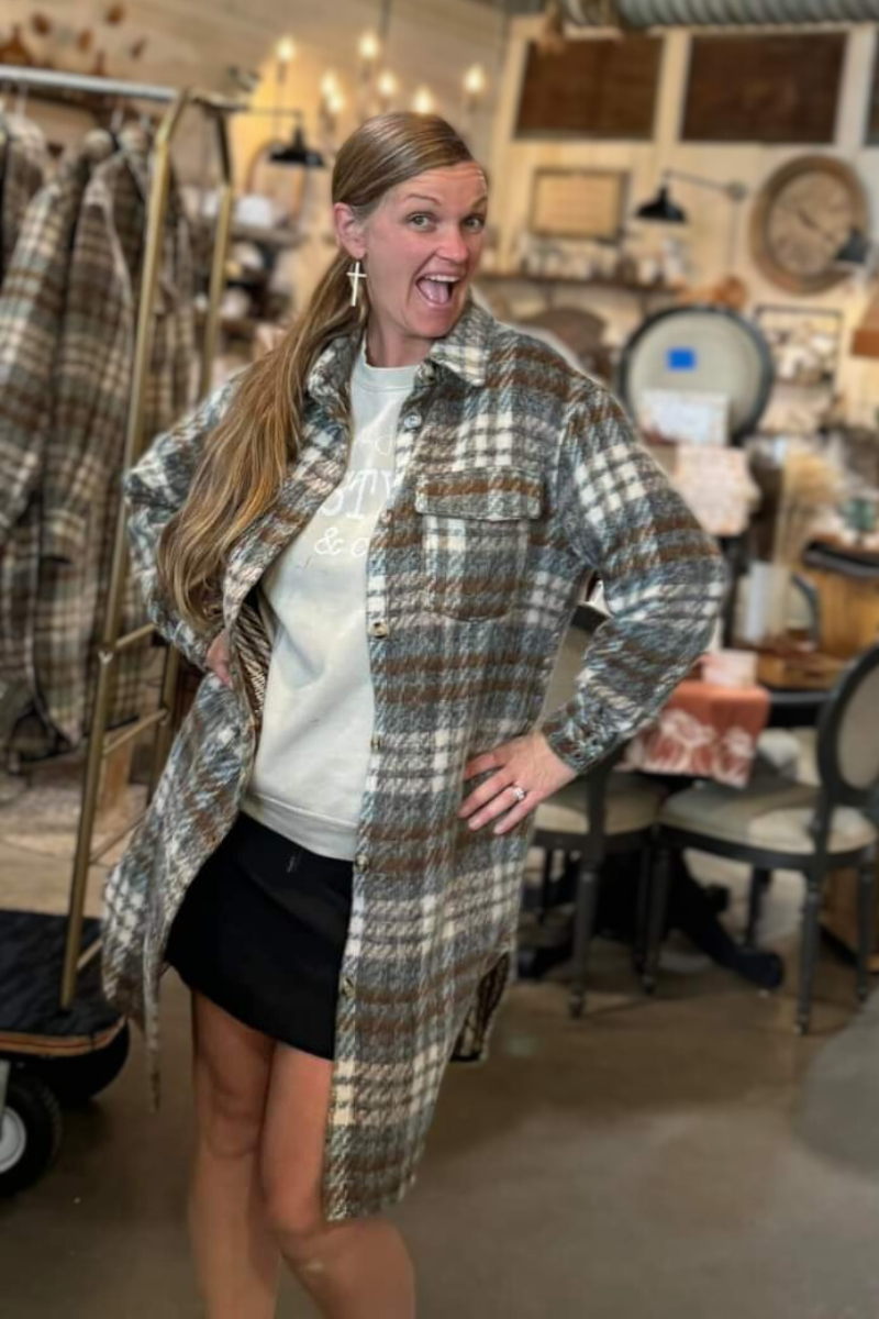 johanna in brushed plaid long shacket