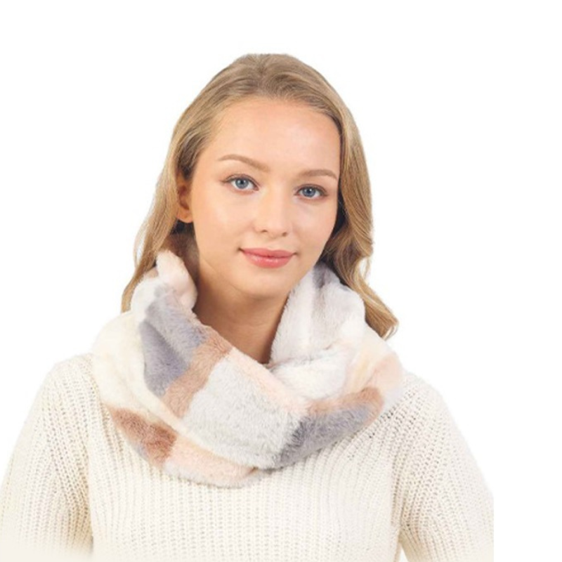 Plaid Faux Fur Infinity Scarf